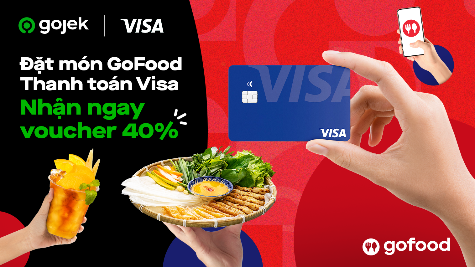 Đặt món GoFood - Thanh toán thẻ Visa - Tặng ngay voucher 40%