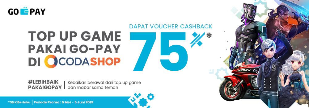 Promo Codashop Juni 2019: Voucher Cashback 75% Kalau Top Up Pakai GO-PAY