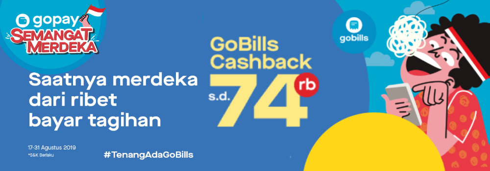 Promo GoBills Agustus 2019: Semangat Merdeka Cashback Hingga Rp74.000!