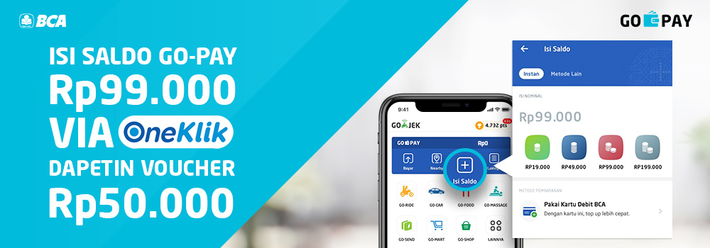 Top Up GO-PAY via BCA OneKlik langsung dari aplikasi GOJEK