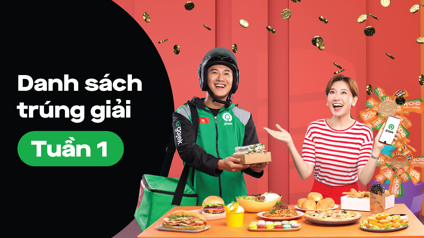 Danh sách trúng thưởng chương trình Đặt Gojek Bắt vàng rơi - Tuần 01