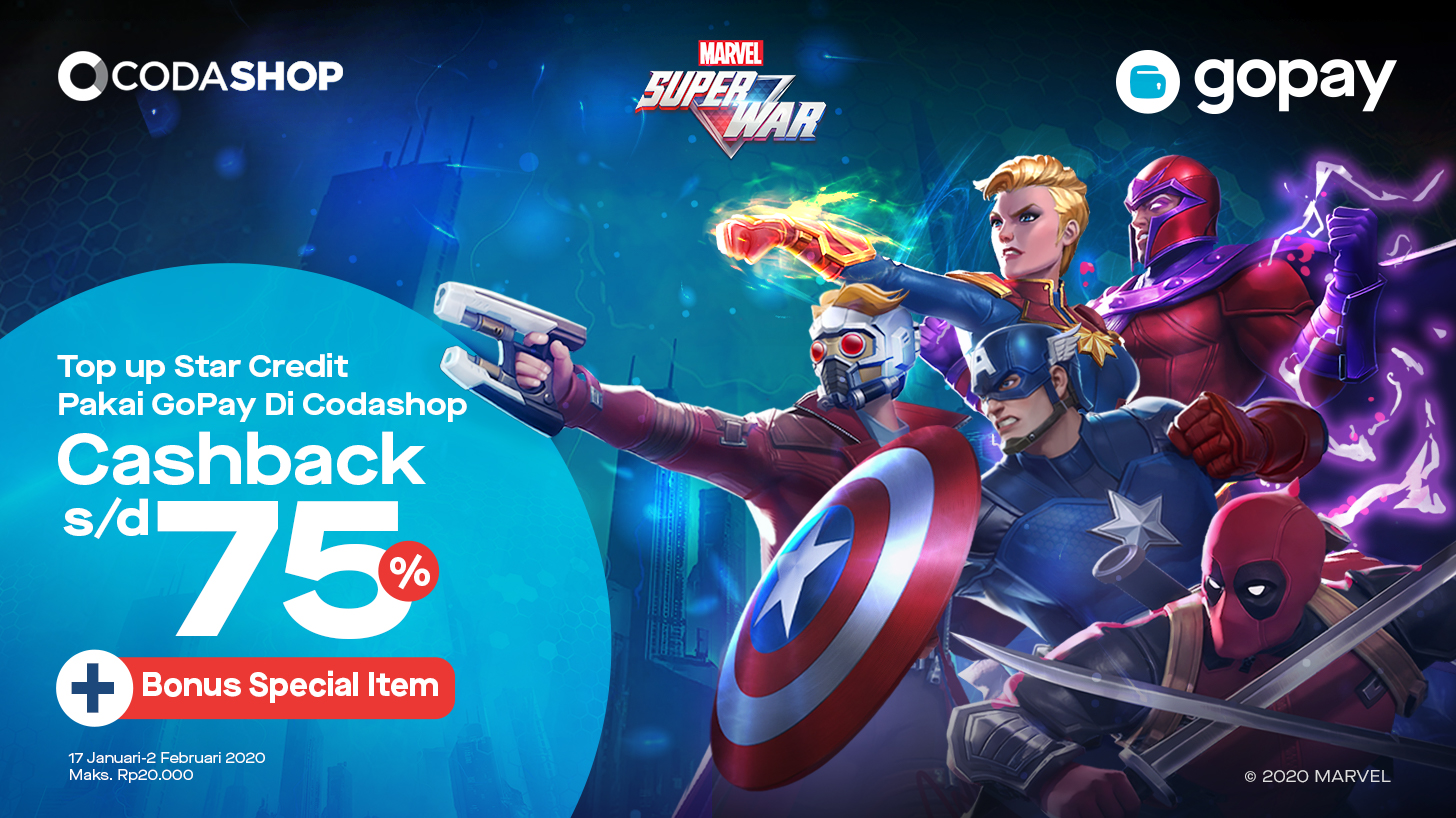 Top Up Star Credit Marvel Super War di Codashop (Januari 2020): Cashback hingga 75% + Bonus Special Item